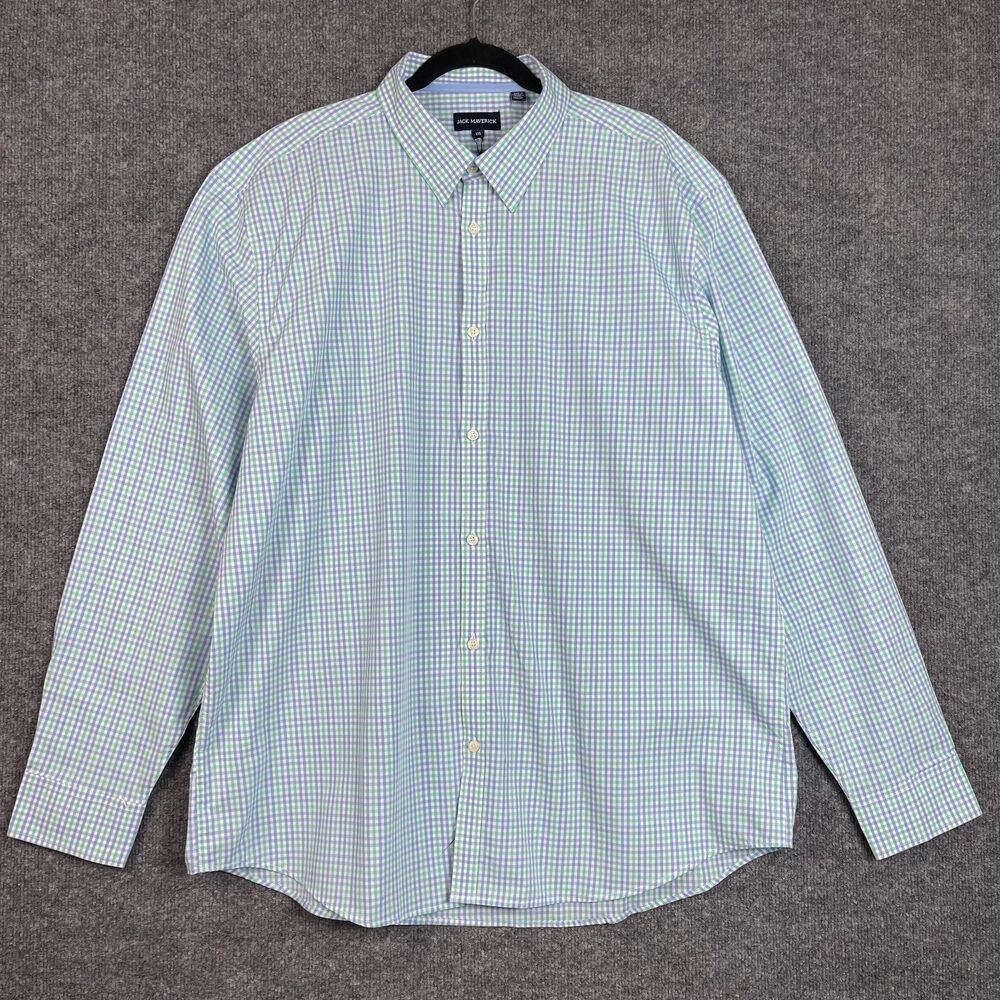 Jack Maverick Men's Button Up Shirt XXL Blue Green Check‎ Long Sleeve Cotton NWT